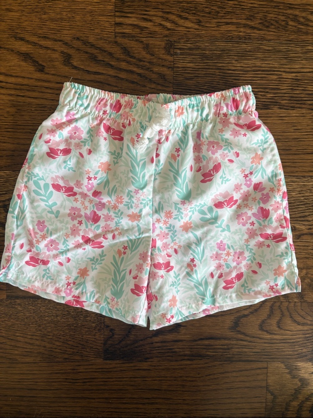 Little English Mint and Pink Floral Swim Trunks